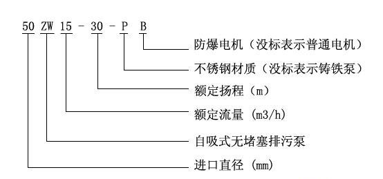 ZWB防爆自吸式无堵塞排污泵型号意义