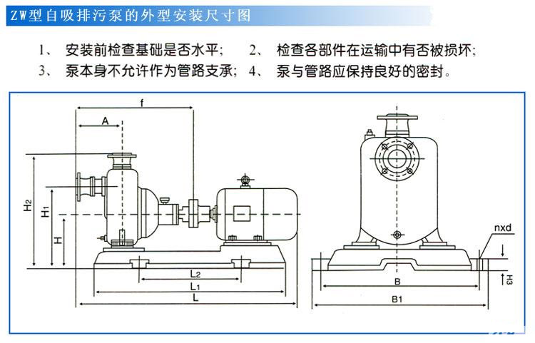 ZWP型不锈钢自吸式无堵塞排污泵(安装尺寸)